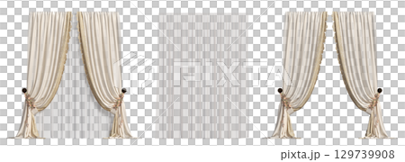 curtain isolated on a transparent background, interior decorations, 3D illustration, cg render 129739908
