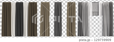 curtain isolated on a transparent background, interior decorations, 3D illustration, cg render 129739909