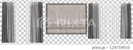 curtain isolated on a transparent background, interior decorations, 3D illustration, cg render 129739910