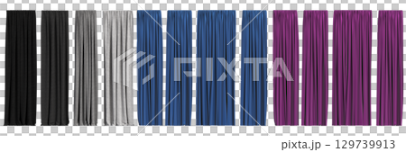 curtain isolated on a transparent background, interior decorations, 3D illustration, cg render curtain isolated on a transparent background, interior decorations, 3D illustration, cg render 129739913