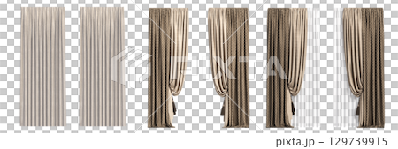 curtain isolated on a transparent background, interior decorations, 3D illustration, cg render curtain isolated on a transparent background, interior decorations, 3D illustration, cg render 129739915
