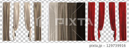 curtain isolated on a transparent background, interior decorations, 3D illustration, cg render 129739916