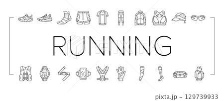 running accessories shoes watch icons set vector running accessories shoes watch icons set vector 129739933
