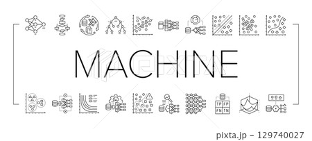 machine learning algorithm model icons set vectorのイラスト素材 [129740027 ...