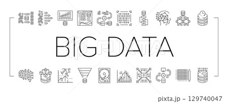 big data analytics hadoop icons set vector 129740047