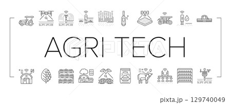 agri tech precision drones iot icons set vector 129740049