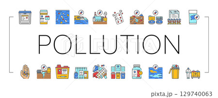 pharmaceutical pollution icons set vector 129740063
