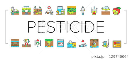 pesticide pollution agriculture icons set vector 129740064