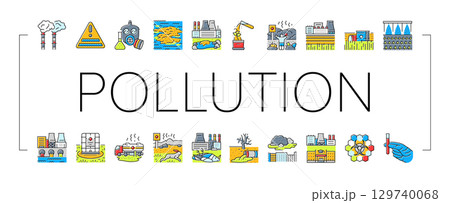 chemical pollution toxins icons set vector 129740068