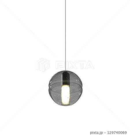 chandelier on the ceiling isolated on transparent background, hanging lamp, pendant light, 3D illustration, cg render 129740069