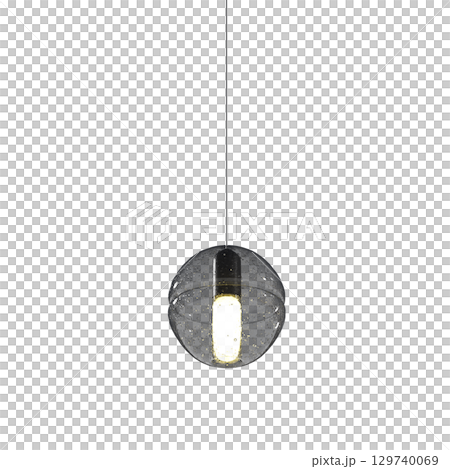 chandelier on the ceiling isolated on transparent background, hanging lamp, pendant light, 3D illustration, cg render 129740069