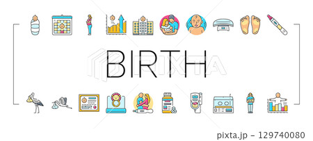 birth pregnancy newborn infant icons set vector 129740080