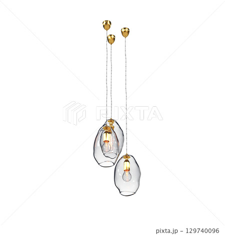 chandelier on the ceiling isolated on transparent background, hanging lamp, pendant light, 3D illustration, cg render 129740096
