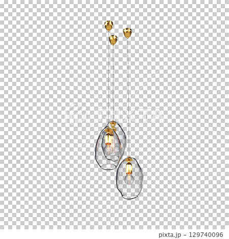 chandelier on the ceiling isolated on transparent background, hanging lamp, pendant light, 3D illustration, cg render 129740096
