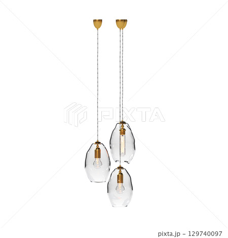 chandelier on the ceiling isolated on transparent background, hanging lamp, pendant light, 3D illustration, cg render 129740097
