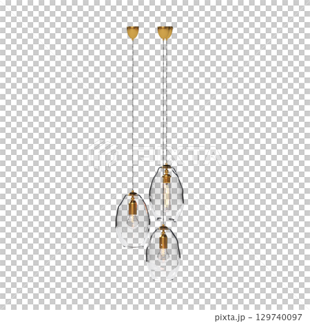 chandelier on the ceiling isolated on transparent background, hanging lamp, pendant light, 3D illustration, cg render 129740097