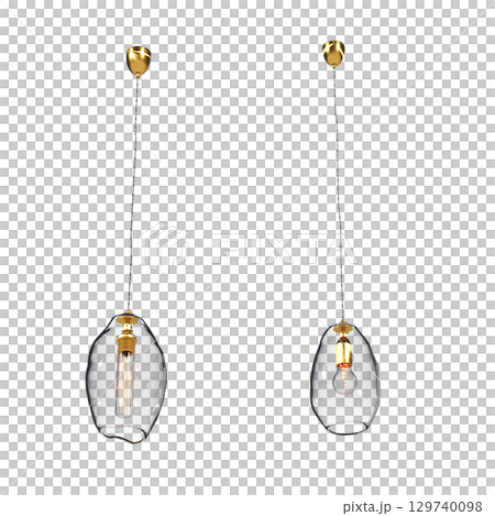 chandelier on the ceiling isolated on transparent background, hanging lamp, pendant light, 3D illustration, cg render 129740098