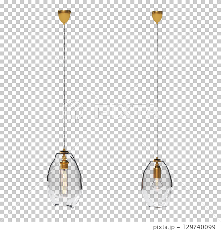 chandelier on the ceiling isolated on transparent background, hanging lamp, pendant light, 3D illustration, cg render 129740099