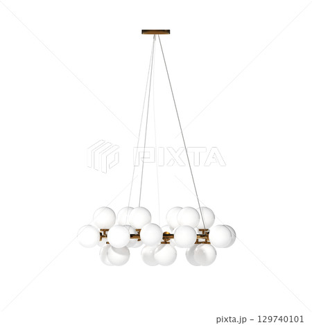 chandelier on the ceiling isolated on transparent background, hanging lamp, pendant light, 3D illustration, cg render 129740101