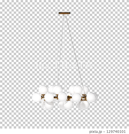 chandelier on the ceiling isolated on transparent background, hanging lamp, pendant light, 3D illustration, cg render 129740101