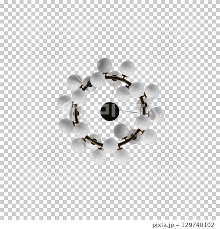 chandelier on the ceiling isolated on transparent background, hanging lamp, pendant light, 3D illustration, cg render 129740102