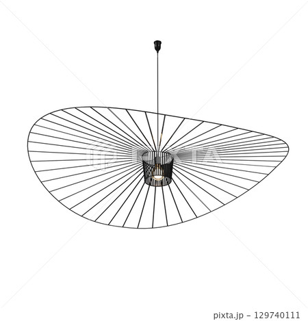 chandelier on the ceiling isolated on transparent background, hanging lamp, pendant light, 3D illustration, cg render 129740111