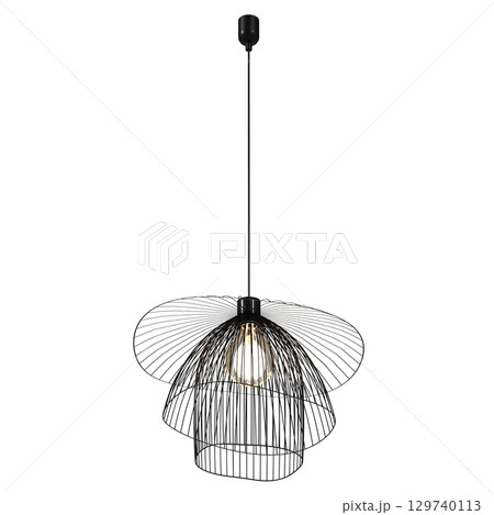 chandelier on the ceiling isolated on transparent background, hanging lamp, pendant light, 3D illustration, cg render 129740113