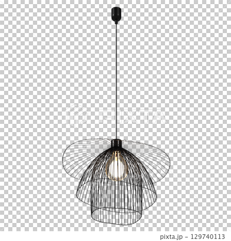 chandelier on the ceiling isolated on transparent background, hanging lamp, pendant light, 3D illustration, cg render 129740113