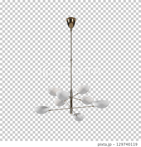 chandelier on the ceiling isolated on transparent background, hanging lamp, pendant light, 3D illustration, cg render 129740119