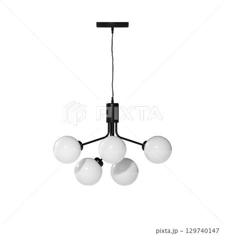 chandelier on the ceiling isolated on transparent background, hanging lamp, pendant light, 3D illustration, cg render 129740147