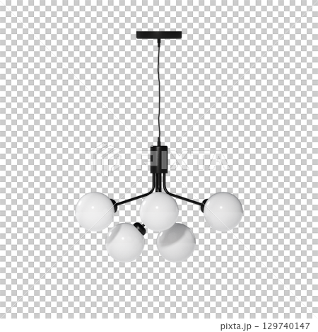 chandelier on the ceiling isolated on transparent background, hanging lamp, pendant light, 3D illustration, cg render 129740147