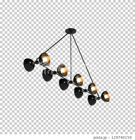 chandelier on the ceiling isolated on transparent background, hanging lamp, pendant light, 3D illustration, cg render 129740159