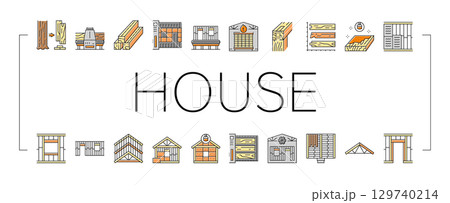 wood frame house construction icons set vector 129740214