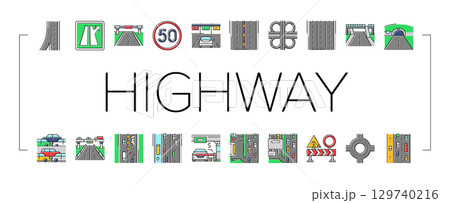 highway road lane icons set vector 129740216