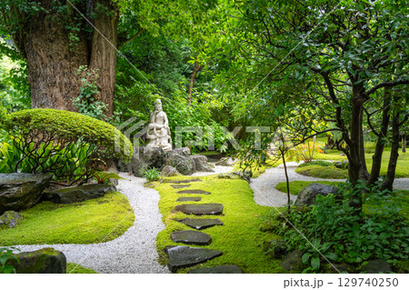 Kannon statue in Hokoku-ji shrine zen garden, Kamakura, Japan 129740250