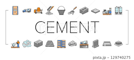 cement concrete construction icons set vector cement concrete construction icons set vector 129740275