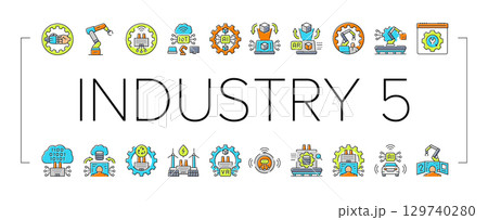industry five automation icons set vector 129740280