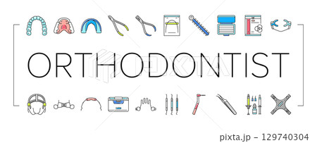 orthodontist accessories braces icons set vector 129740304