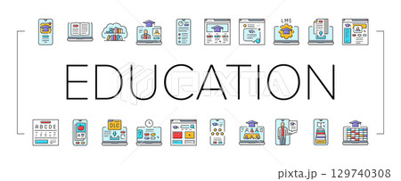 education platform edtech icons set vectorのイラスト素材 [129740308] - PIXTA