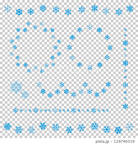 雪花框、冬雪花環、線條裝飾套裝、向量圖 129740319