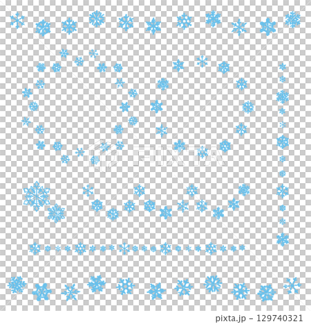 雪の結晶のフレーム　冬の雪のリース　ラインデコレーションのセット　ベクターイラスト　手描き風 129740321