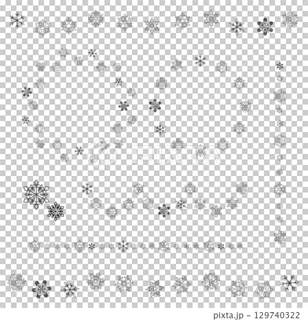 雪の結晶のフレーム　冬の雪のリース　ラインデコレーションのセット　ベクターイラスト 129740322