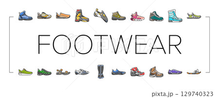 footwear tourism shoes sandals icons set vector footwear tourism shoes sandals icons set vector 129740323