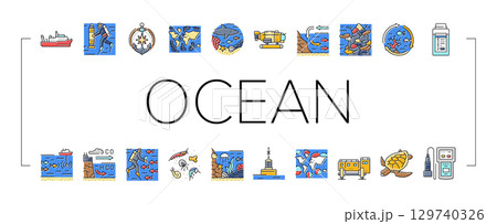 world ocean marine biodiversity icons set vector 129740326