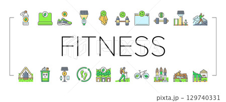 sustainable outdoor fitness eco icons set vector 129740331