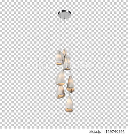 chandelier on the ceiling isolated on transparent background, hanging lamp, pendant light, 3D illustration, cg render 129740365