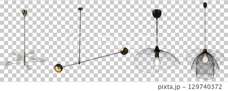 chandelier on the ceiling isolated on transparent background, hanging lamp, pendant light, 3D illustration, cg render chandelier on the ceiling isolated on transparent background, hanging lamp, pendant light, 3D illustration, cg render 129740372