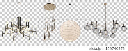 chandelier on the ceiling isolated on transparent background, hanging lamp, pendant light, 3D illustration, cg render chandelier on the ceiling isolated on transparent background, hanging lamp, pendant light, 3D illustration, cg render 129740373