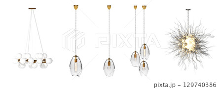 chandelier on the ceiling isolated on transparent background, hanging lamp, pendant light, 3D illustration, cg render chandelier on the ceiling isolated on transparent background, hanging lamp, pendant light, 3D illustration, cg render 129740386