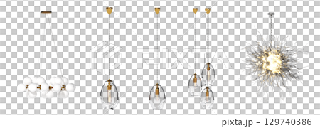 chandelier on the ceiling isolated on transparent background, hanging lamp, pendant light, 3D illustration, cg render chandelier on the ceiling isolated on transparent background, hanging lamp, pendant light, 3D illustration, cg render 129740386